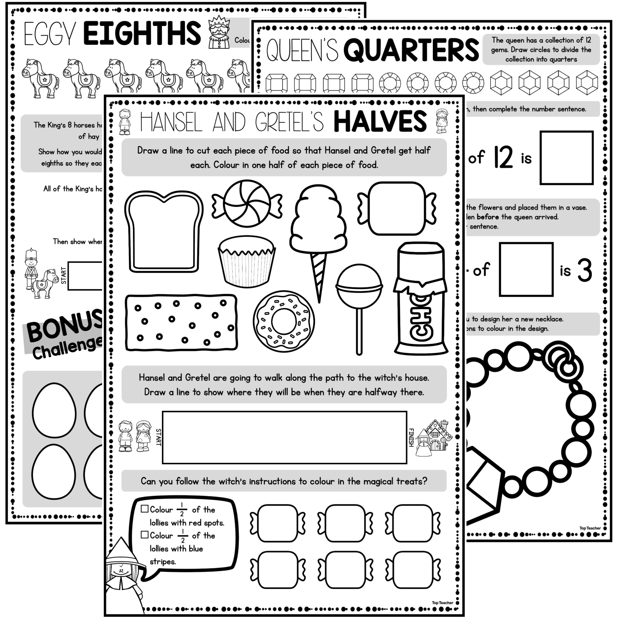 Halves Quarters Eighths Worksheet PACKAGE Top Teacher Halves Quarters Eighths Worksheet PACKAGE Top Teacher