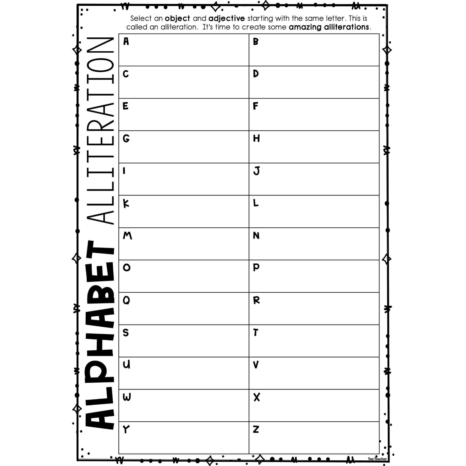Alphabet Alliteration Worksheet Top Teacher