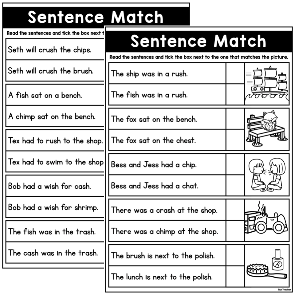 Sentence Match: sh, ch, th - Top Teacher